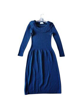 VTG Schrader Small Black Sport Knit Knee-Length Long Sleeve Dress Collar Modest